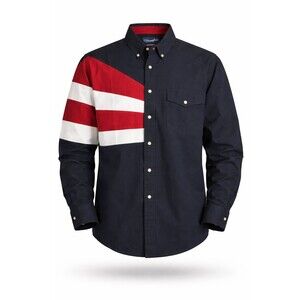 Vtg Wrangler Western Patriotic Red White Blue Brushpopper Button Down Shirt LG